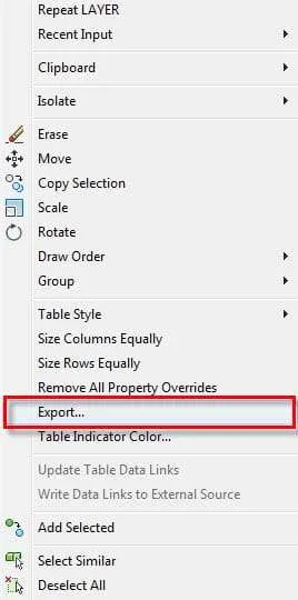 Exporting table from AutoCAD