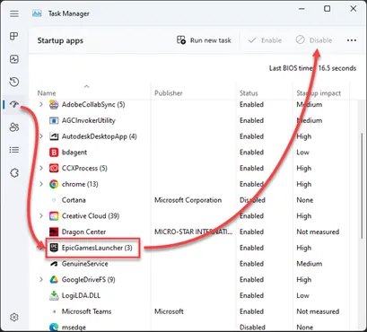 Disable startup apps