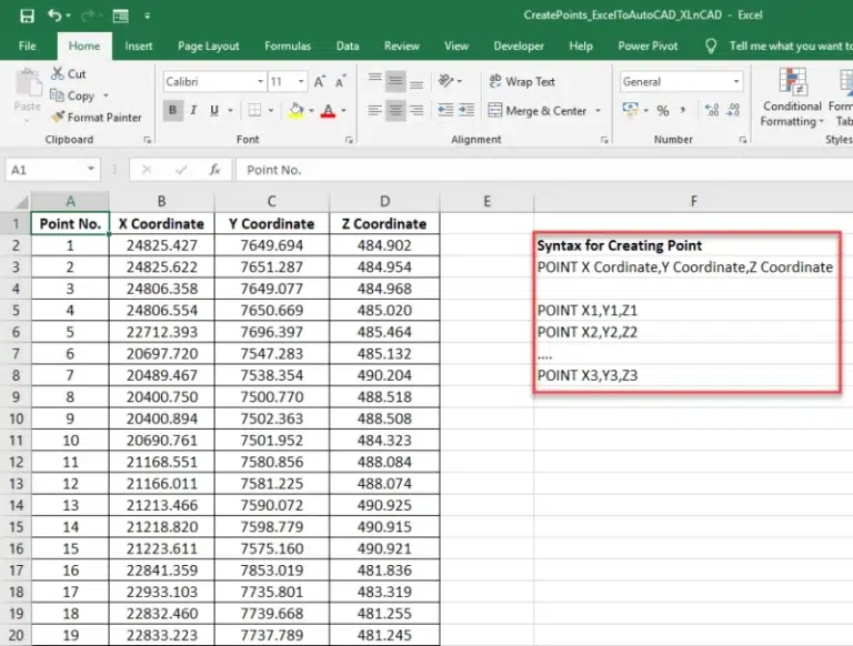 Creating point coordinates