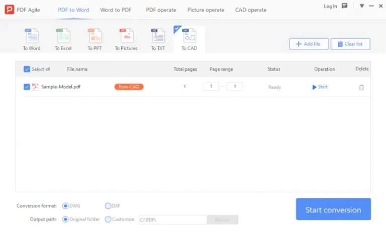 Converting PDF to DWG using PDF Agile