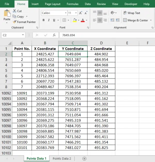 Importing coordinates using Excel formula