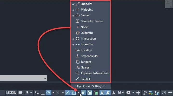 AutoCAD object snap and how to use them, all snap points explained