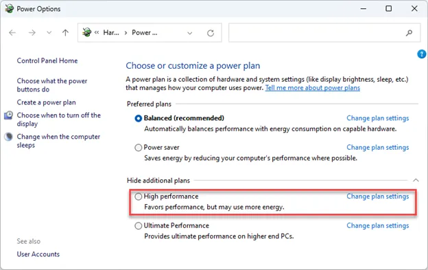 Set windows to high-performance setting